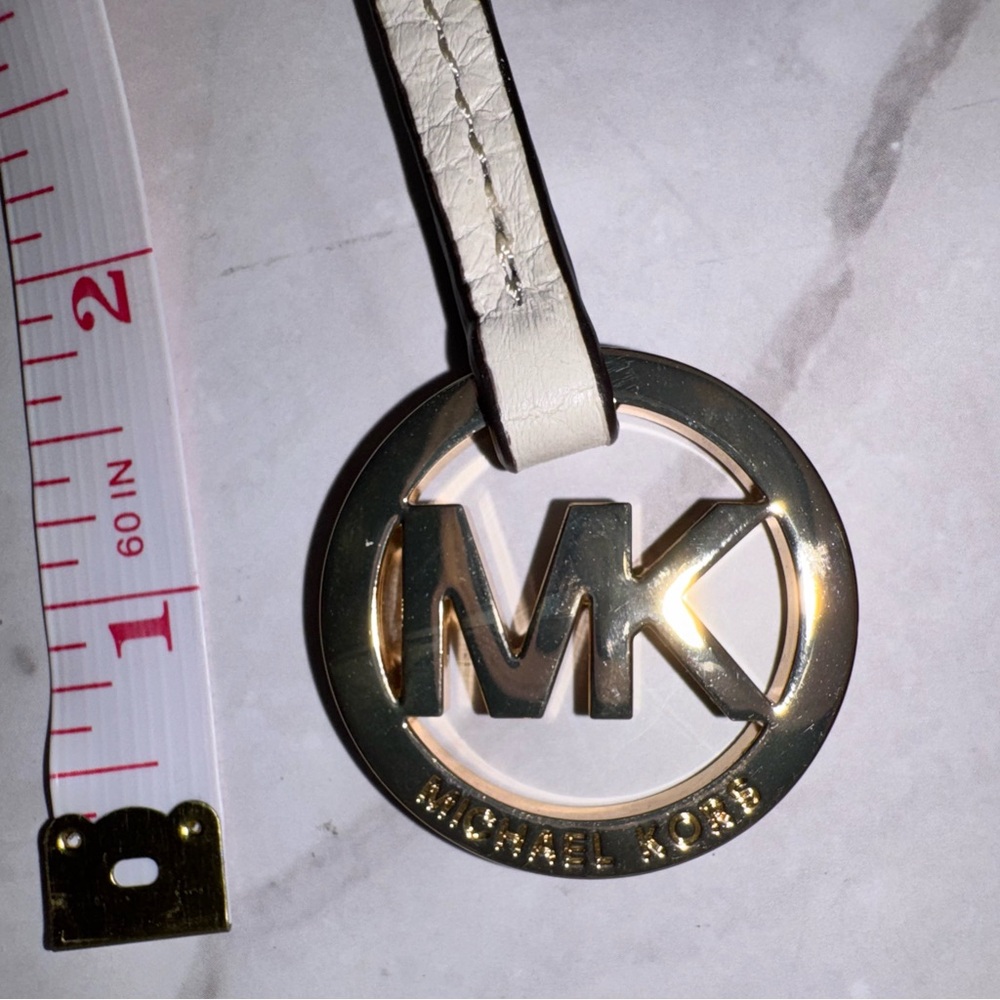 Michael Kors Gold and Cream MK Circle Logo Keyring Hangtag